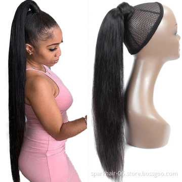 Wholesale Wrap Around Ponytail Human Hair Brazilian Kinky Straight Pony Tail Remy Hair Clip In Ponytail Extensions For Women